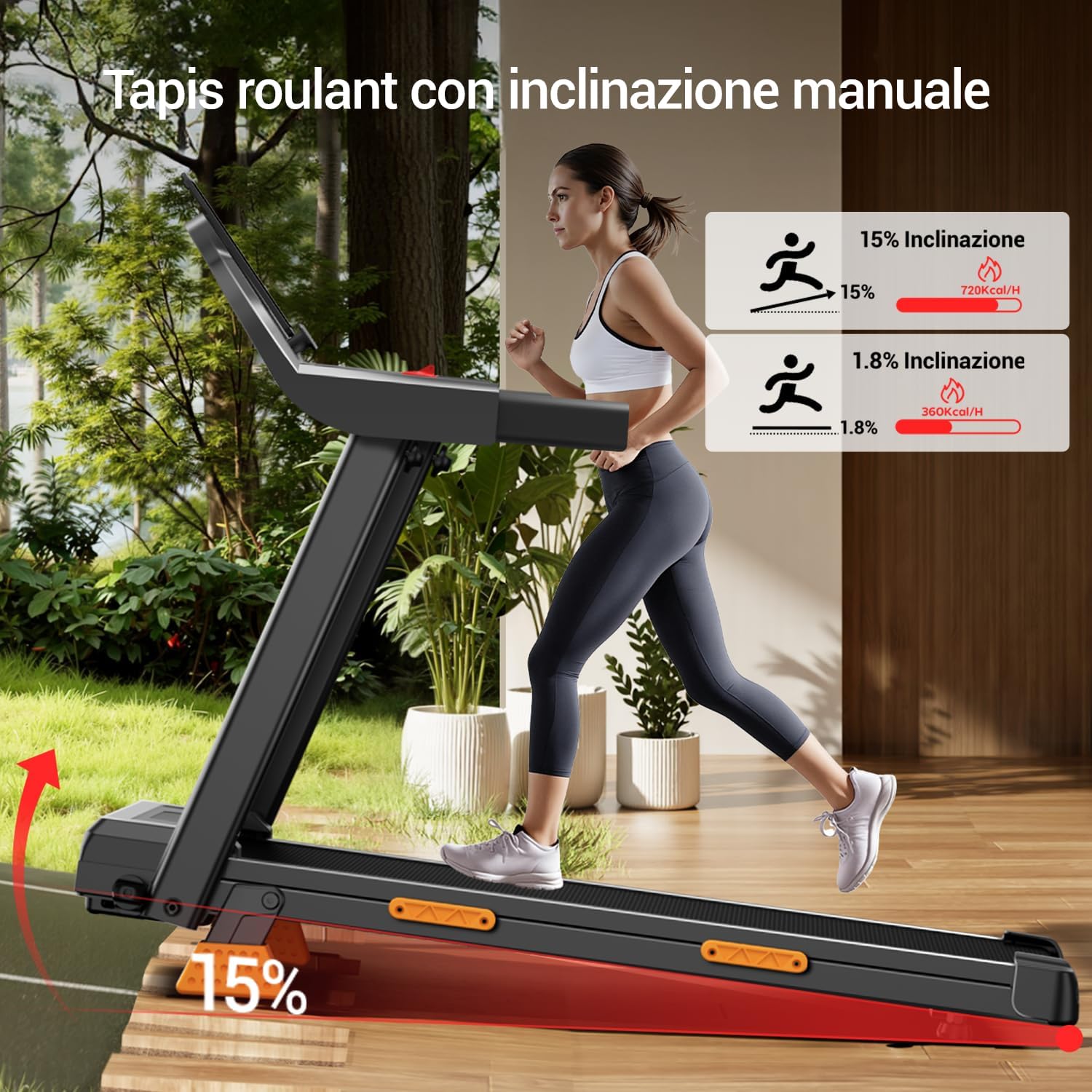 Thumbnail 1 de UMAY Tapis Roulant Salvaspazio con Inclinazione 15% – Prestazioni e Comfort per l’allenamento domestico