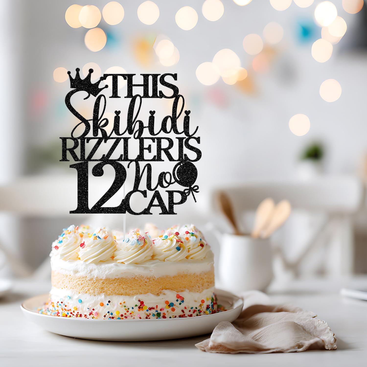 Detalle de 12th Birthday Cake Topper, Black Glitter