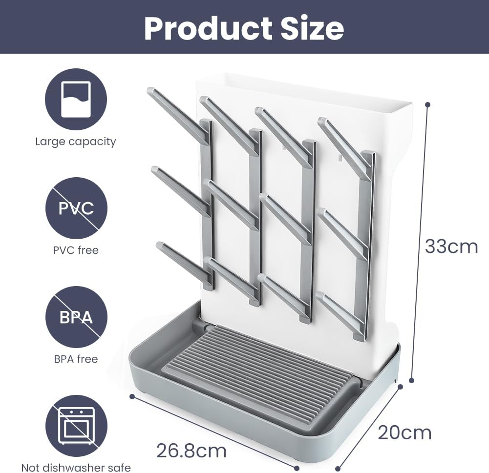 Detalle de Vicloon Large Vertical Baby Bottle Drying Rack with 12 Hooks
