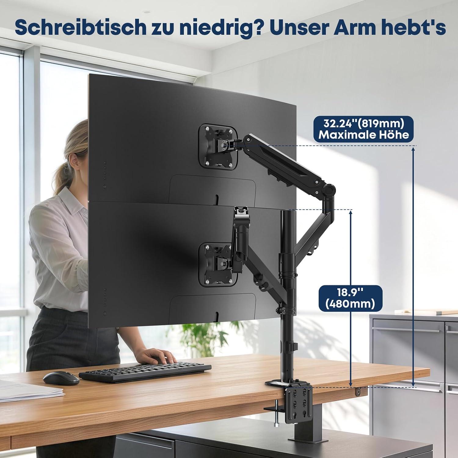 Detalle 2 de STANDOPIA Monitor Halterung 2 Monitore für 17–40 Zoll (bis 12 kg), VESA 75/100, vertikal & parallel