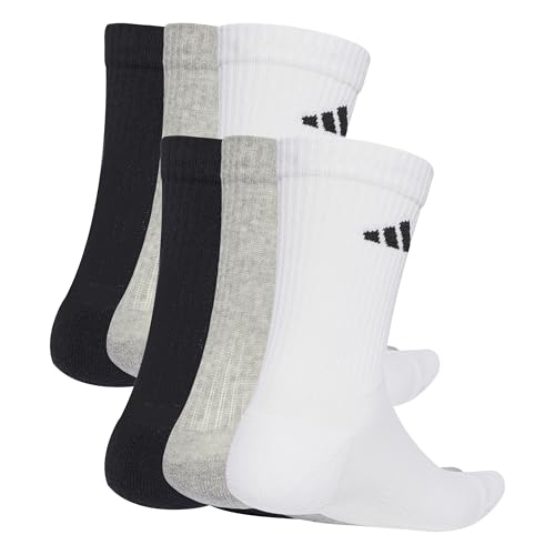 Detalle de adidas Cushioned Crew Socks 6 Pair Pack — White/Medium Grey Heather/Black, 2-3 Years