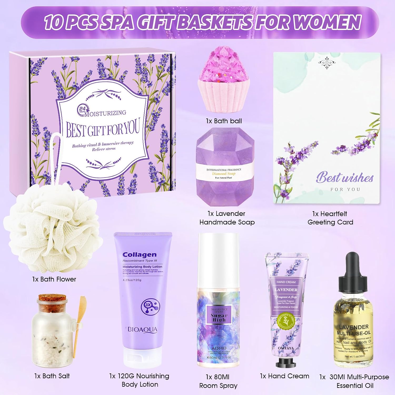 Detalle de Lavender Pamper Gift Set for Women – Luxury Relaxation Spa Bath Set