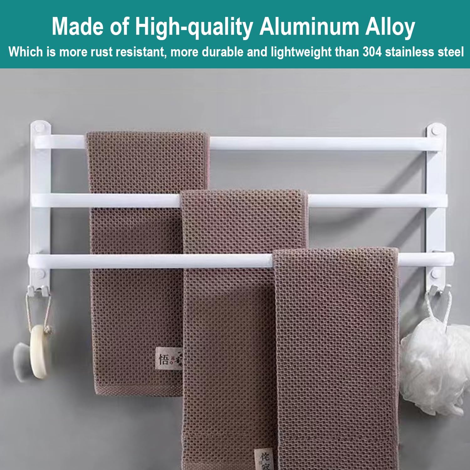Detalle 2 de Ruhetfam 9 pcs silver towel bar handdoekhouder, 60 cm, aluminium