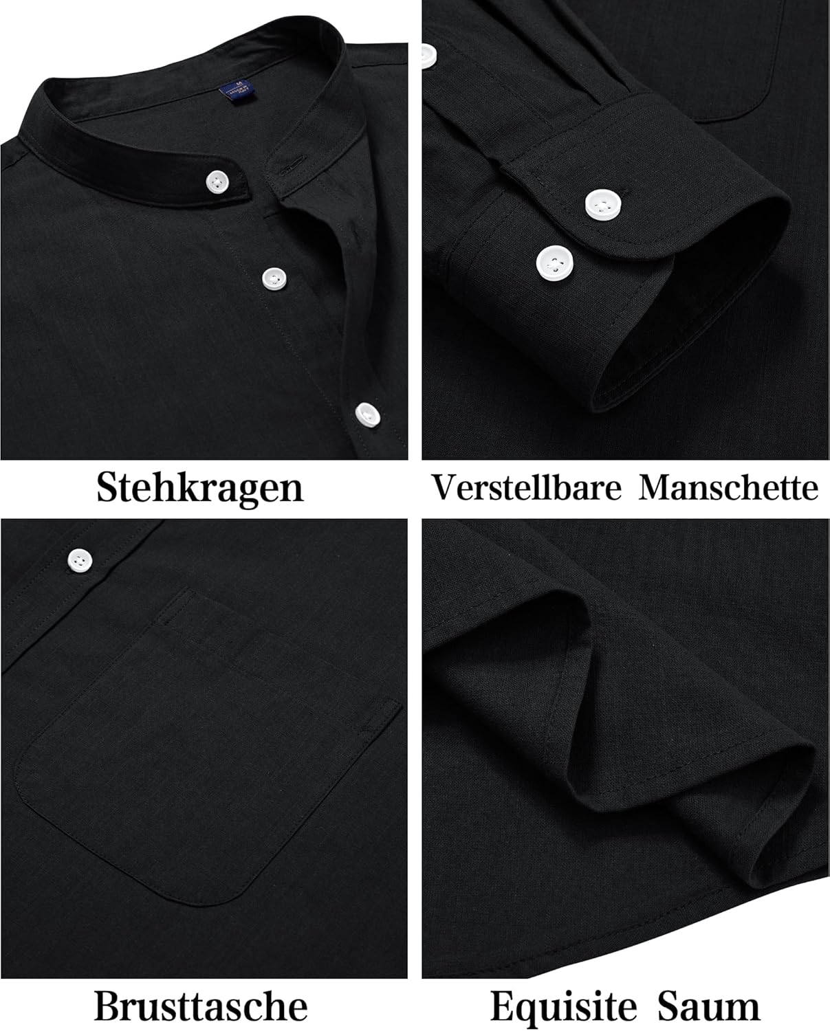 Thumbnail 5 de J.VER Leinenhemd Herren Langarm mit Stehkragen – atmungsaktives Shirt aus Baumwolle/Leinen, Regular Fit