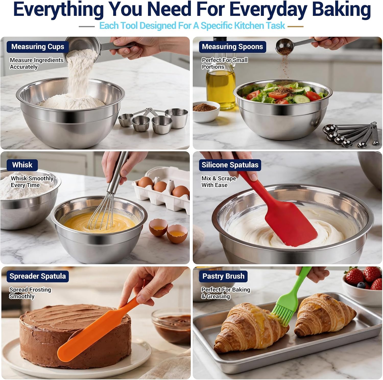 Detalle de WEPSEN Mixing Bowls with Lid Set (25PCS) — Stainless Steel Nesting Bowls for Baking, Prep, Mixing & Storage