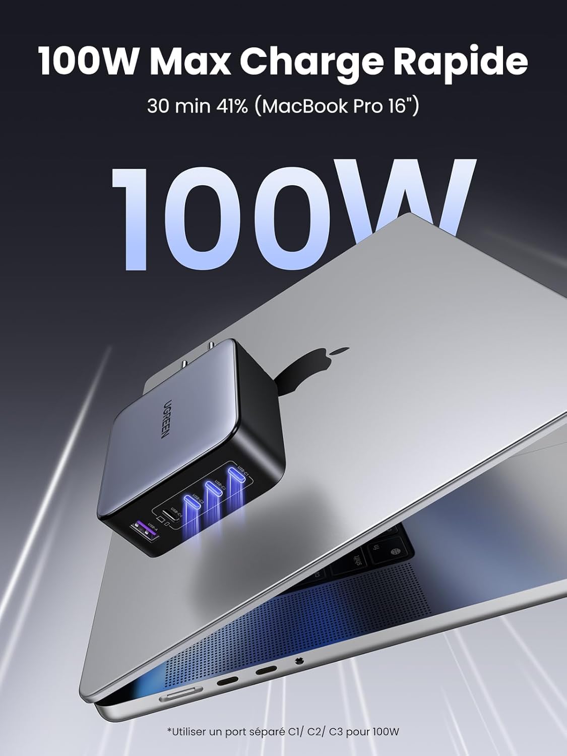 Detalle 2 de UGREEN Nexode 100W chargeur 5 ports GaN pour MacBook