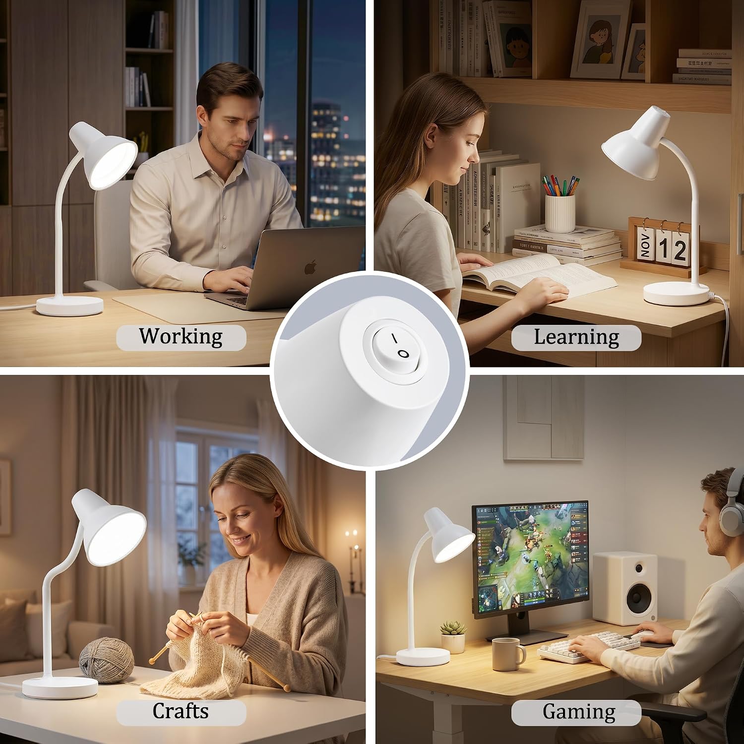 Detalle de GyroVu G-1DL-0468 LED Desk Lamp, 4.5W, Flexible Gooseneck, White