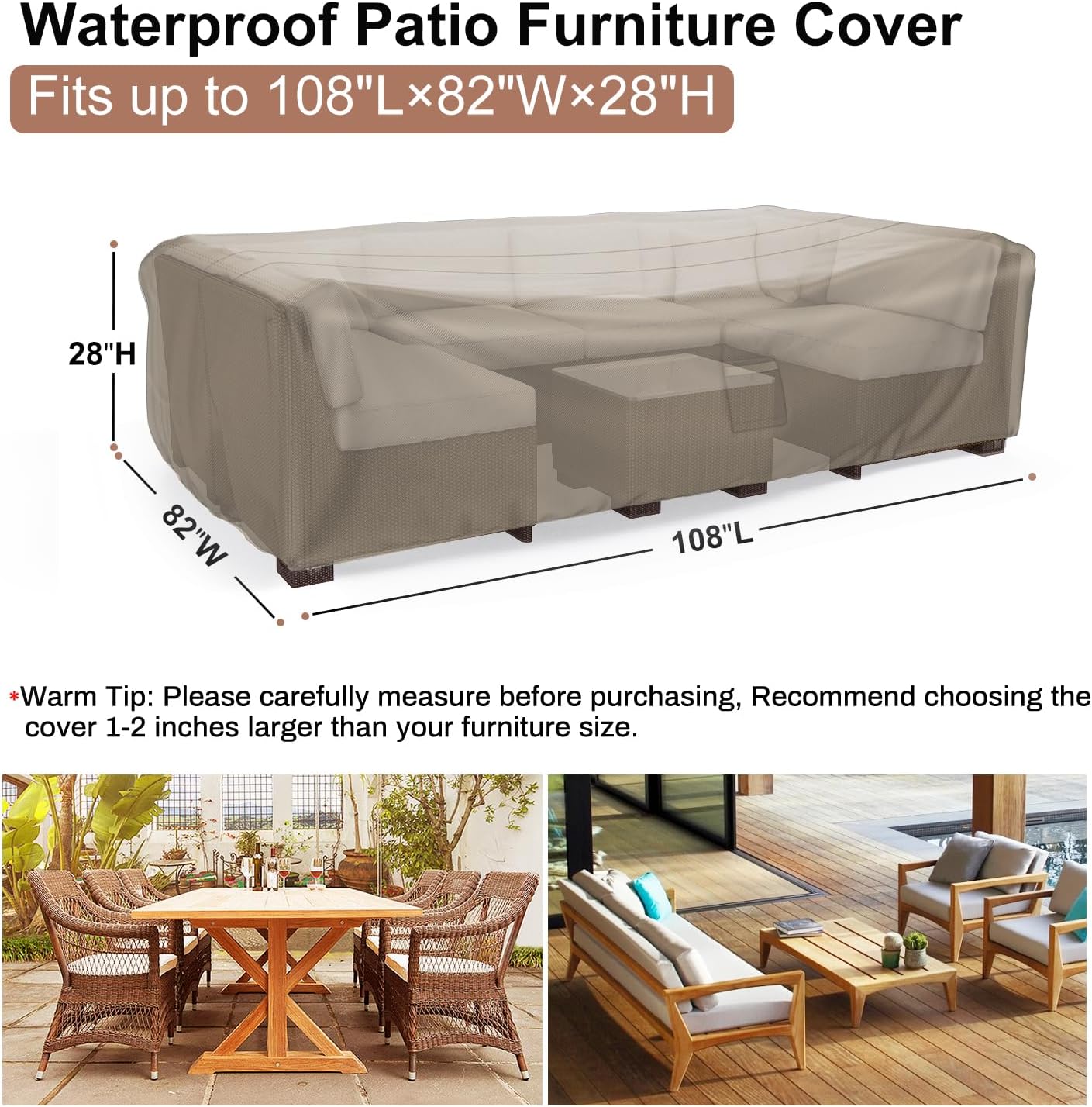 Detalle de Mrrihand Patio Furniture Cover 108"L x 82"W x 28"H