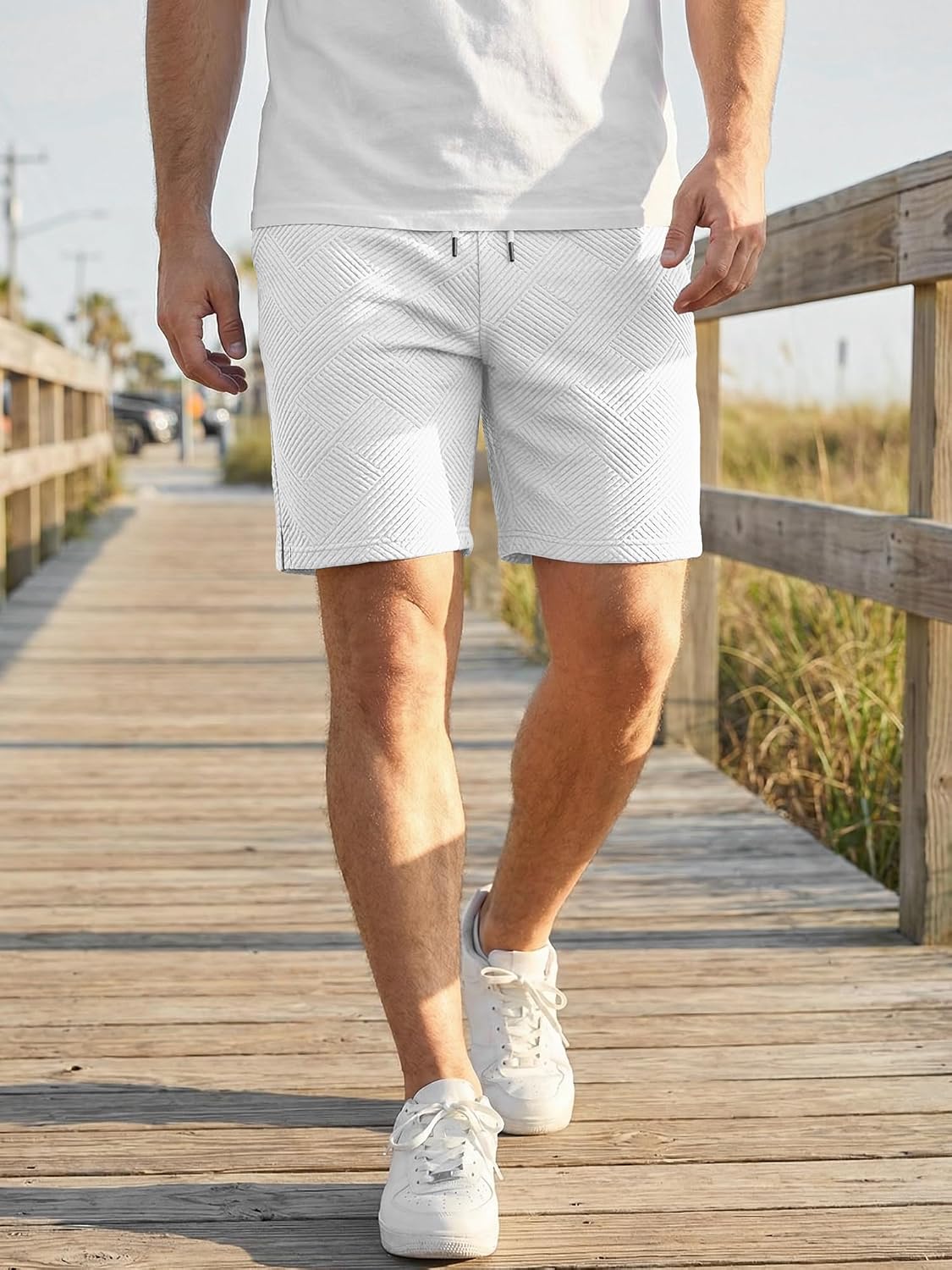 Thumbnail 1 de JMIERR Herren Textur Kurze Hosen mit 3 Taschen – Locker sitzende Sommer-Shorts mit elastischer Taille (2026)
