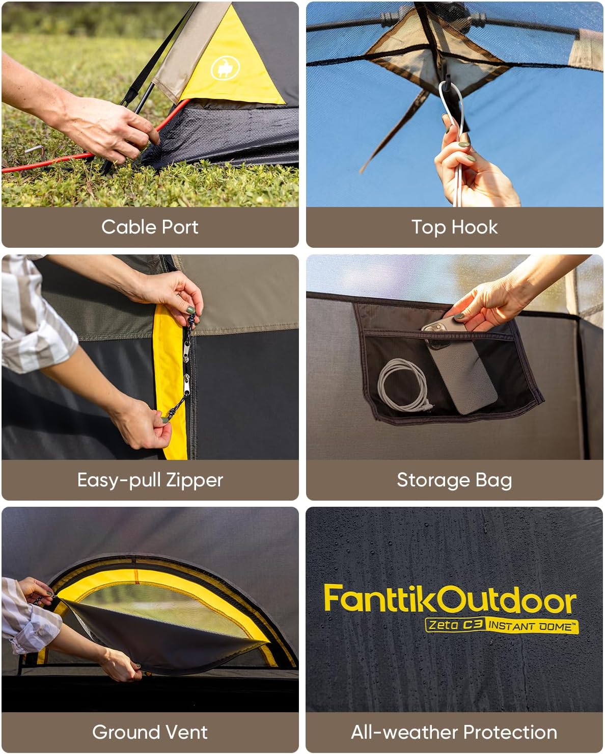 Detalle 2 de FanttikOutdoor Zeta C2/3/4 Camping Tent: Instant Setup, All-Weather Shelter for 2–4