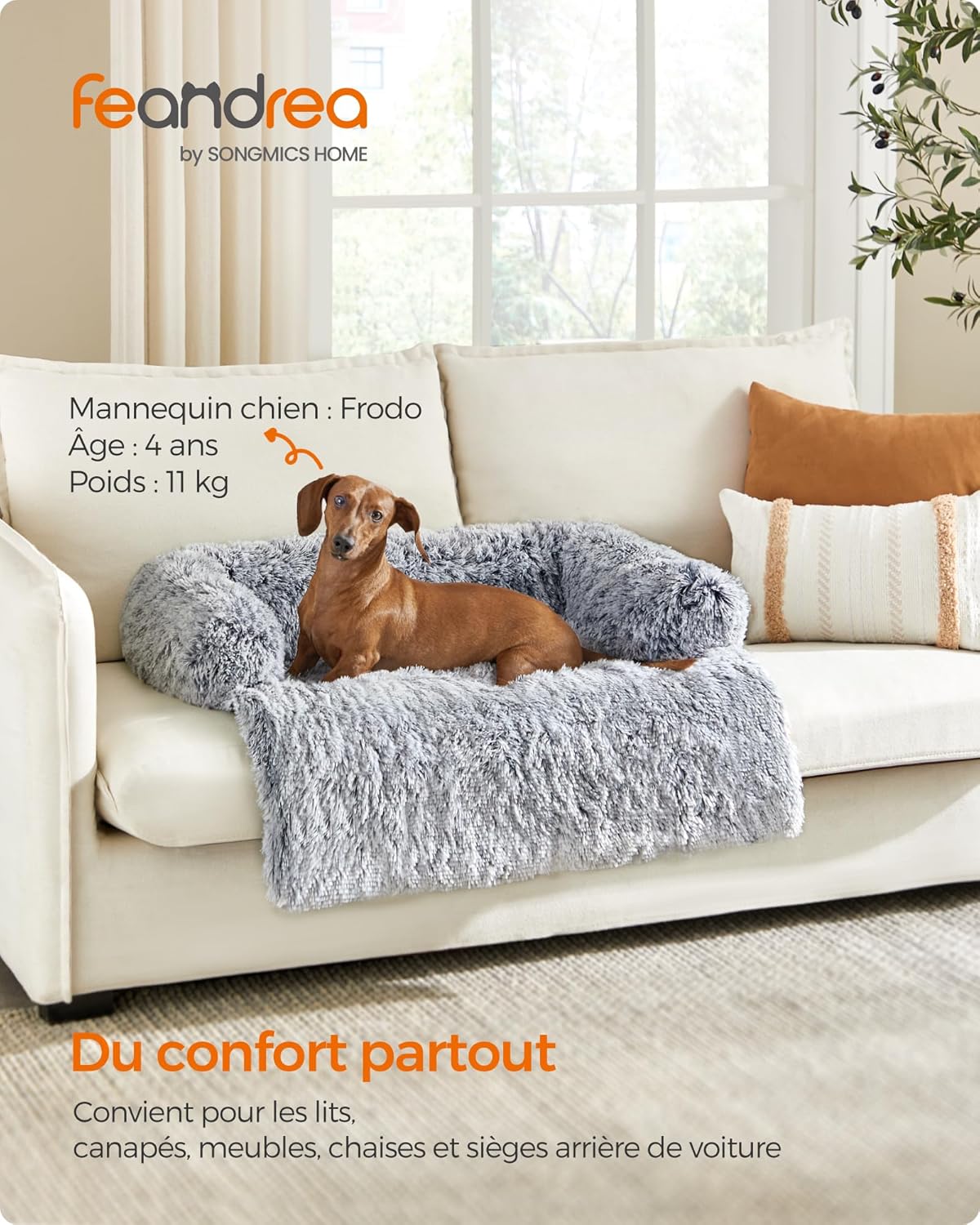 Thumbnail 1 de Feandrea FluffyHug : panier et couverture de protection en tissu peluche pour canapé (taille L, gris ombré)