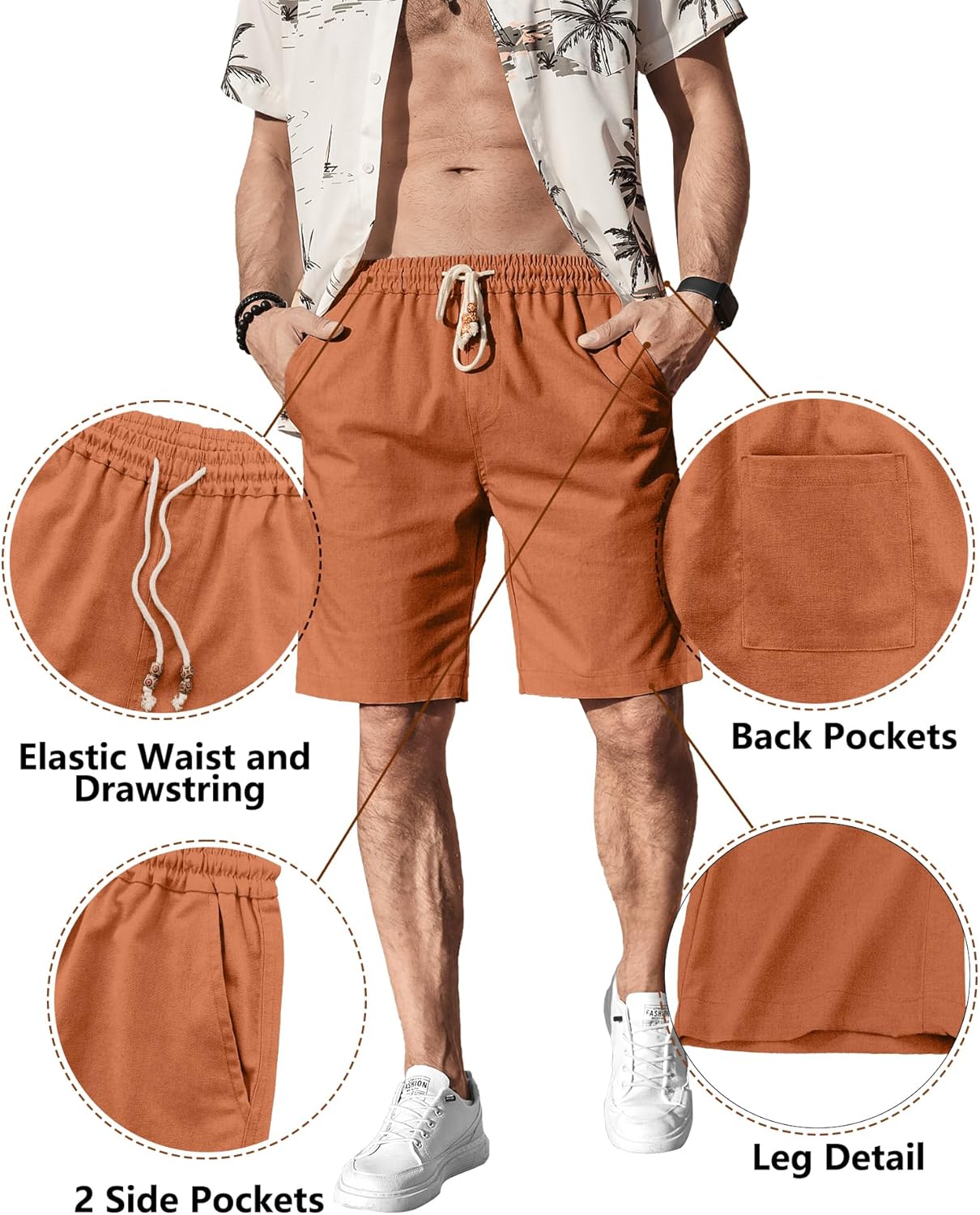 Thumbnail 3 de Comdecevis Men's Linen Shorts – Casual Elastic-Waist Summer Shorts with Pockets