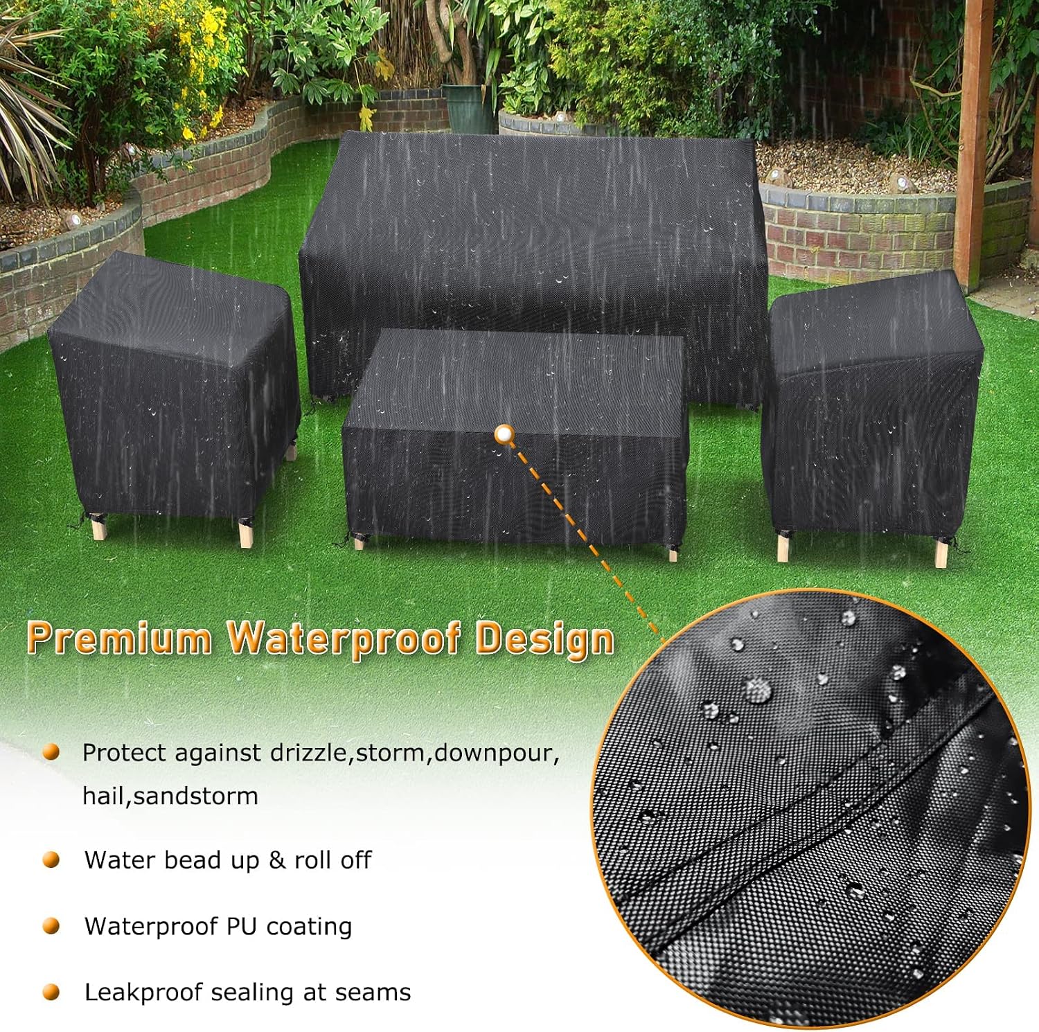 Detalle de STARTWO Black-X-Large 4-Piece Patio Furniture Cover Set, Waterproof Oxford