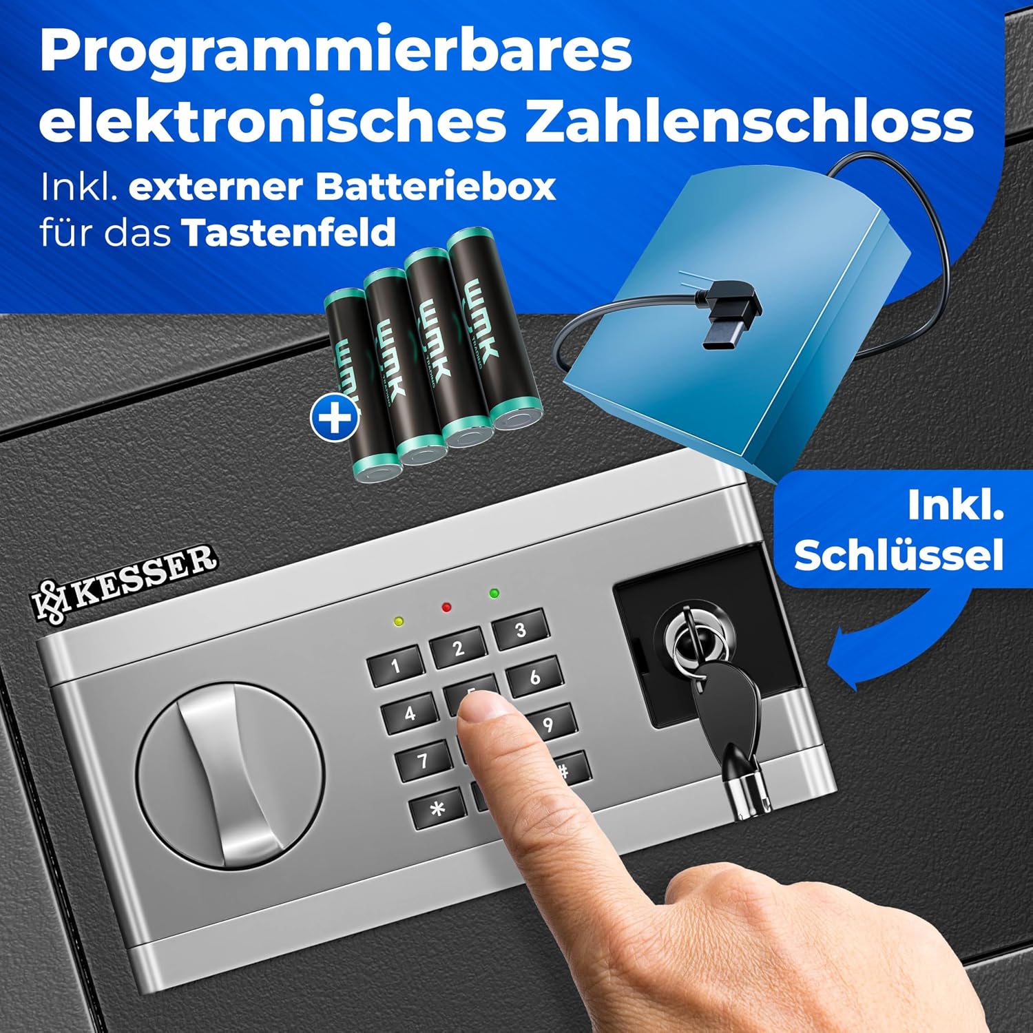 Thumbnail 1 de KESSER® Elektronischer Tresor (35×25×25 cm) mit Batteriebox, Innenbeleuchtung und Doppelbolzenverriegelung