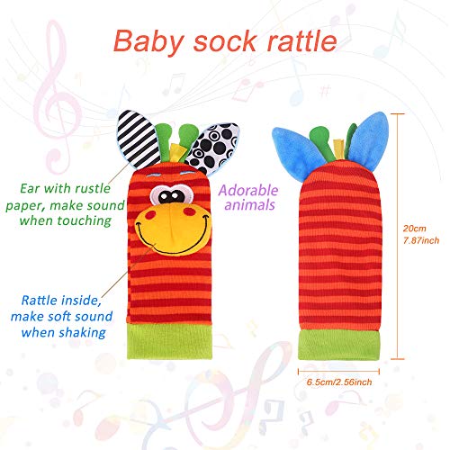 Thumbnail 5 de Sonajero Calcetines y Muñequeras para Bebé, Sonajero Toys con Buscador de Muñeca y Pie Juguetes de Animales Suaves y Bonitos para Recién Nacidos Niños Bebés (2 Pulseras y 2 Calcetines)