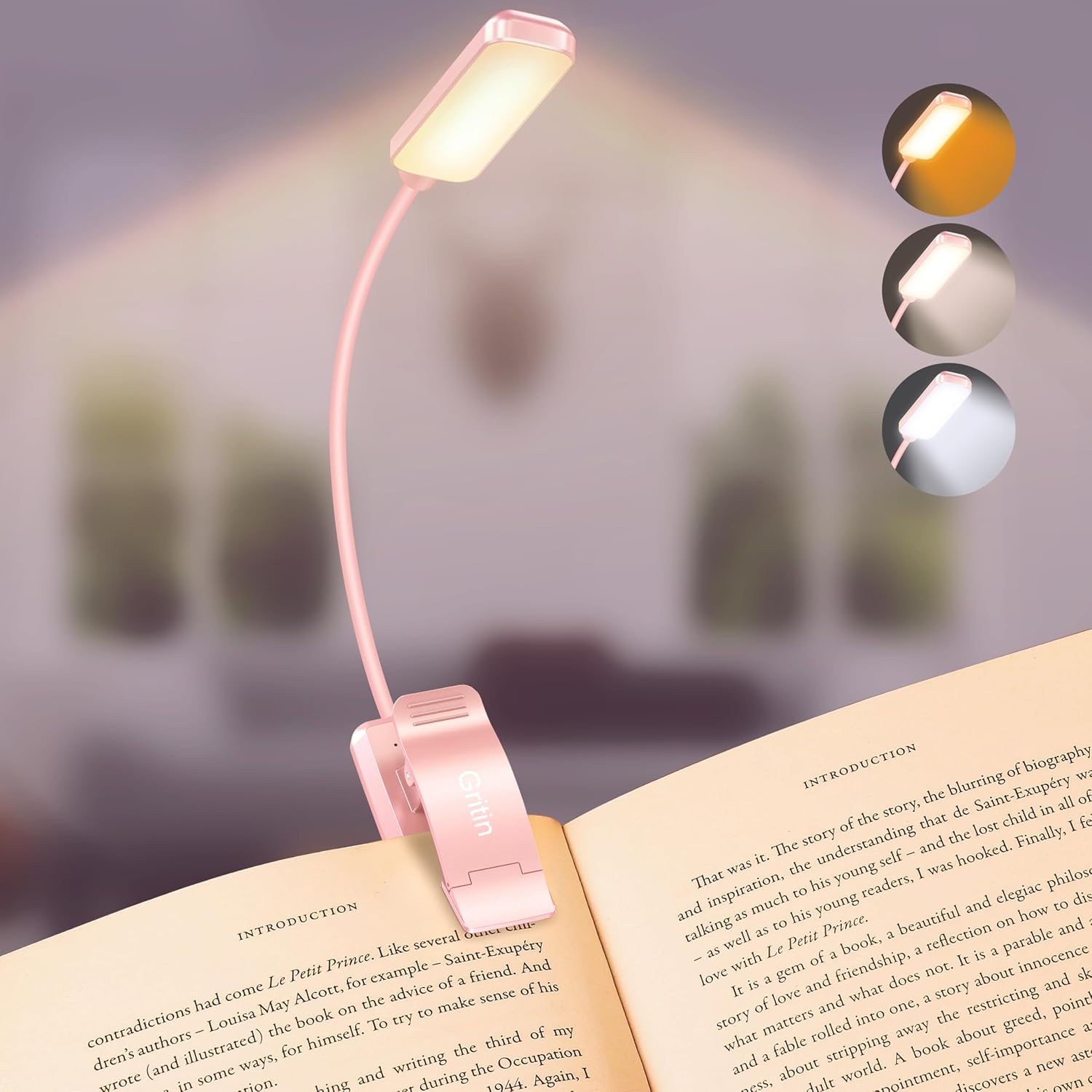 Detalle de Gritin 9 LED Clip-On Book Light with 3 Eye-Protecting Modes and Stepless Dimming