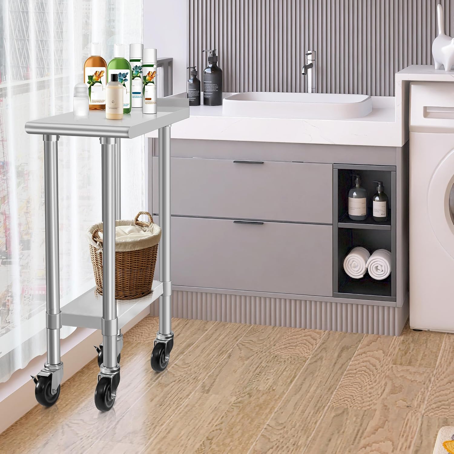 Thumbnail 6 de HARDURA 24×12-Inch Stainless Steel Commercial Work Table with Wheels (NSF)