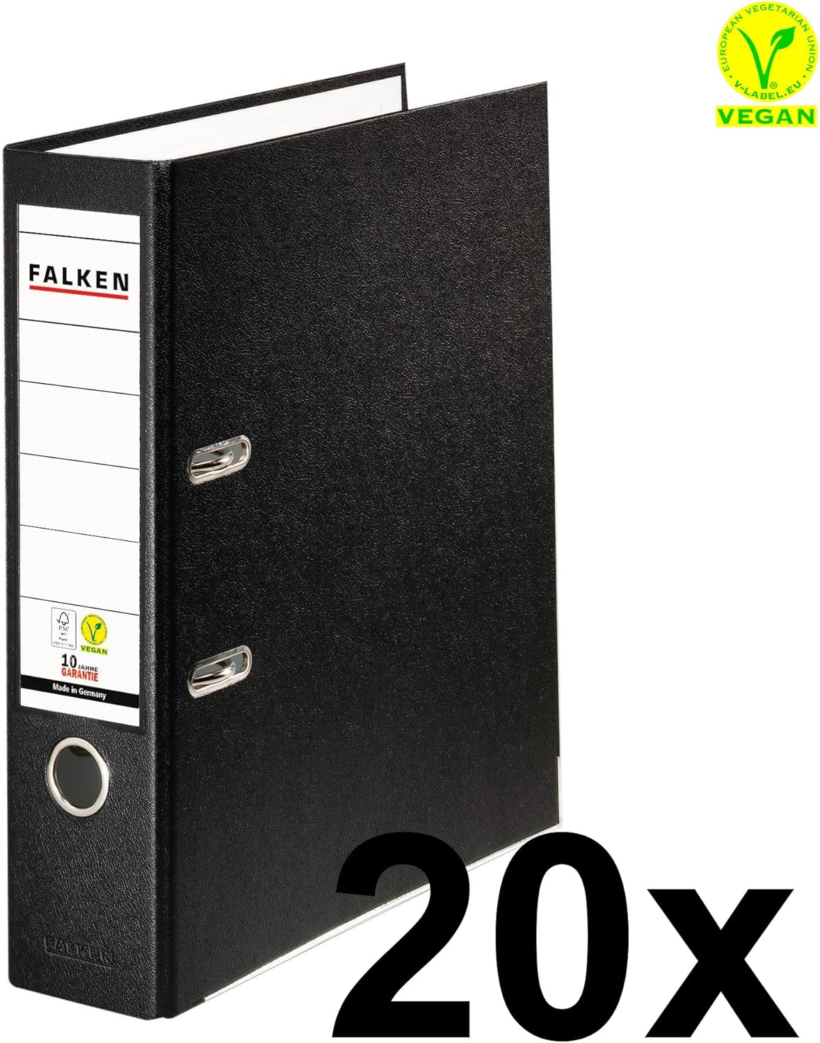 Detalle 2 de Original Falken 20er Pack Kunststoff-Ordner, DIN A4, schwarz, 8 cm Breite, Made in Germany