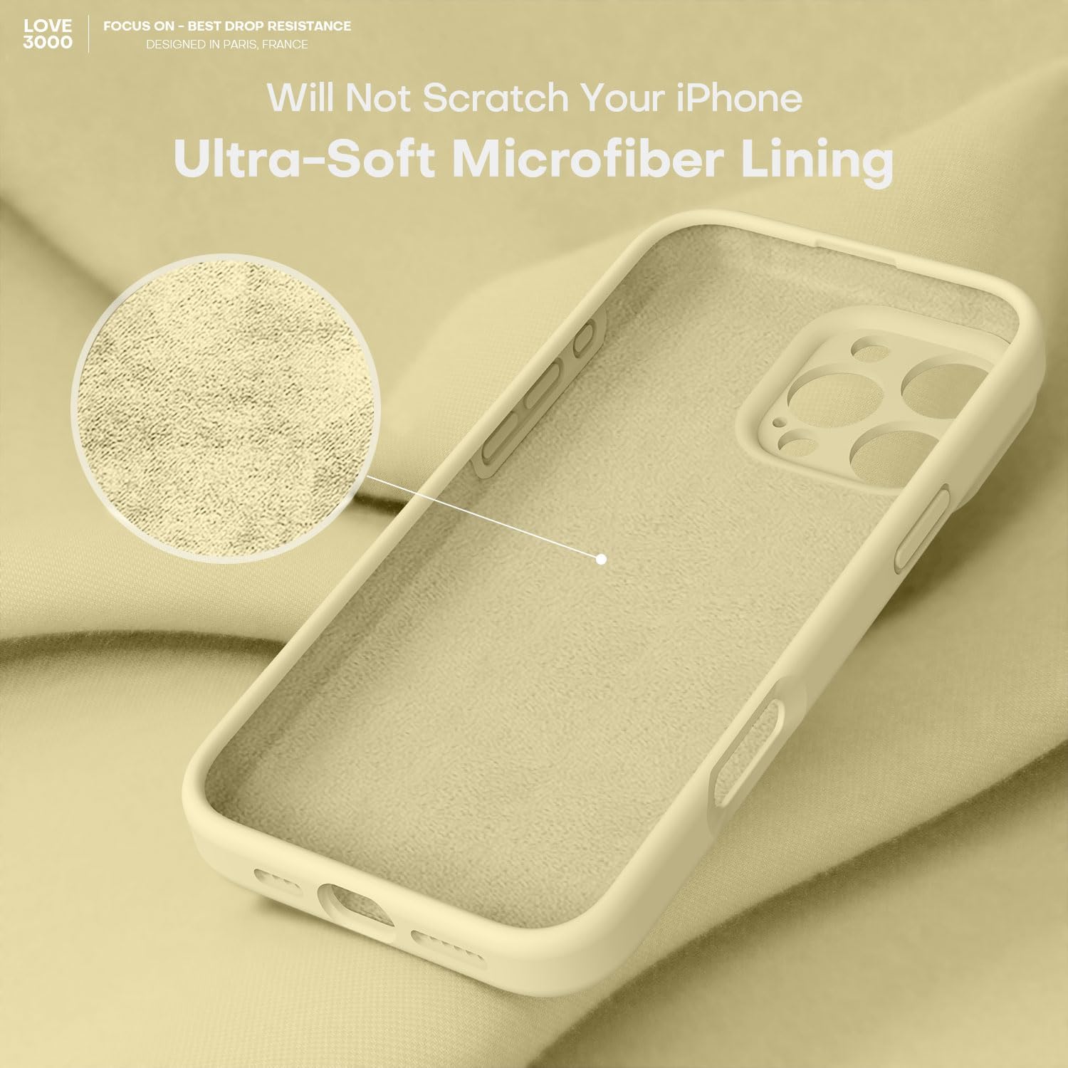 Thumbnail 4 de LOVE 3000 Designed for iPhone 16 Pro Case – Premium Silicone with Soft Anti-Scratch Microfiber Lining (Creamy Yellow)