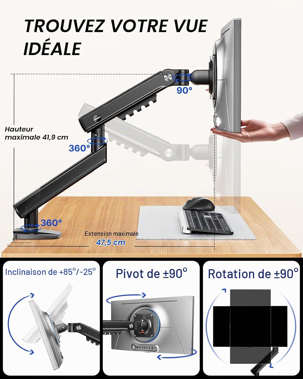 Thumbnail 5 de HUANUO FlowLift™ Pro HNDMA118B-SS monitorarm voor 13- tot 32-inchschermen