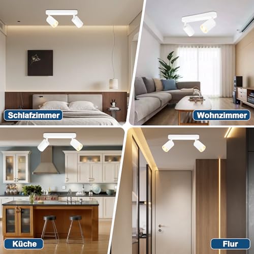 Detalle de KYOTECH Lámpara de Techo LED Blanca con 2 Focos GU10 Orientables y Giratorios