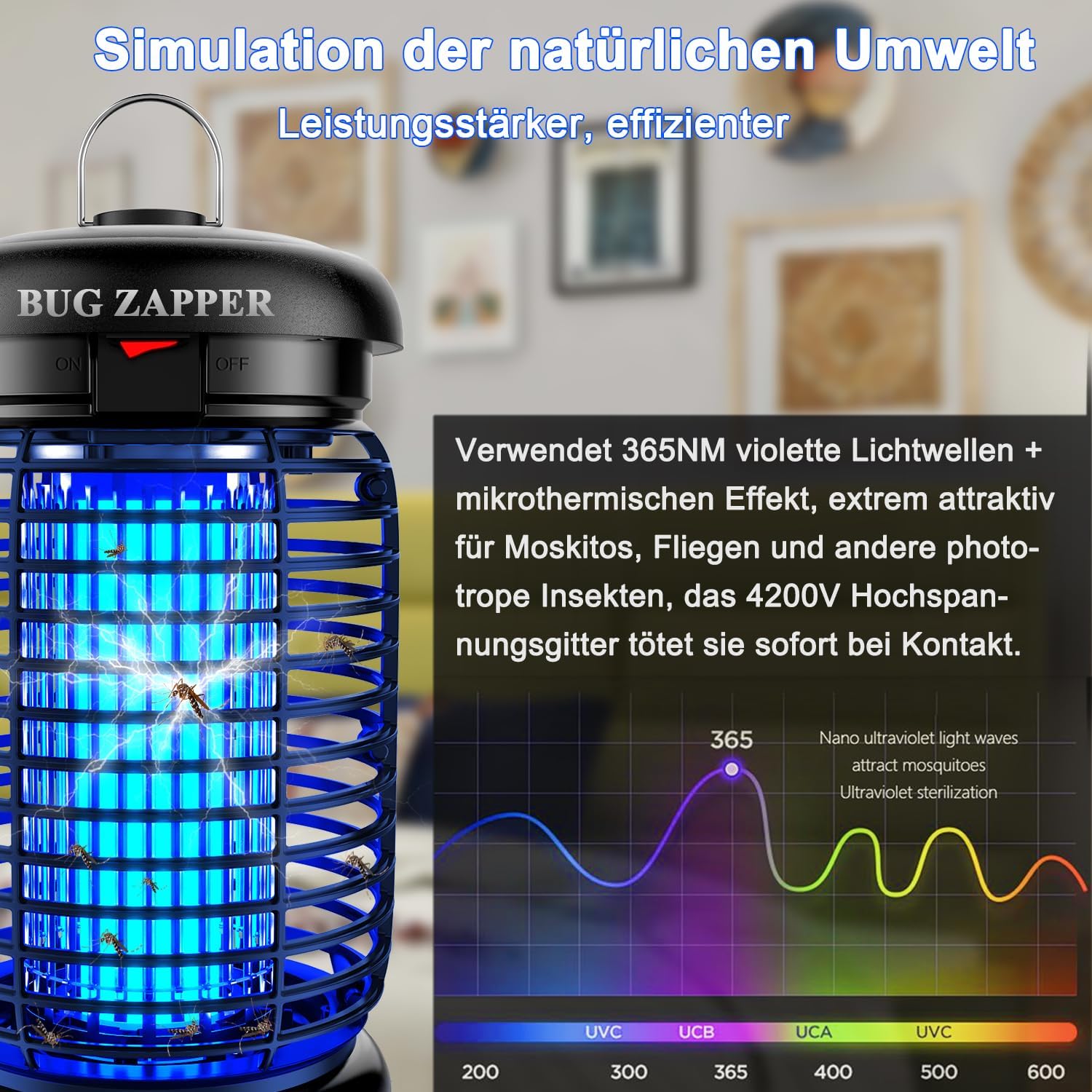 Thumbnail 2 de WUEAOA Insektenvernichter elektrisch mit UV-LED (4200V, 15W) für innen & außen, IPX4