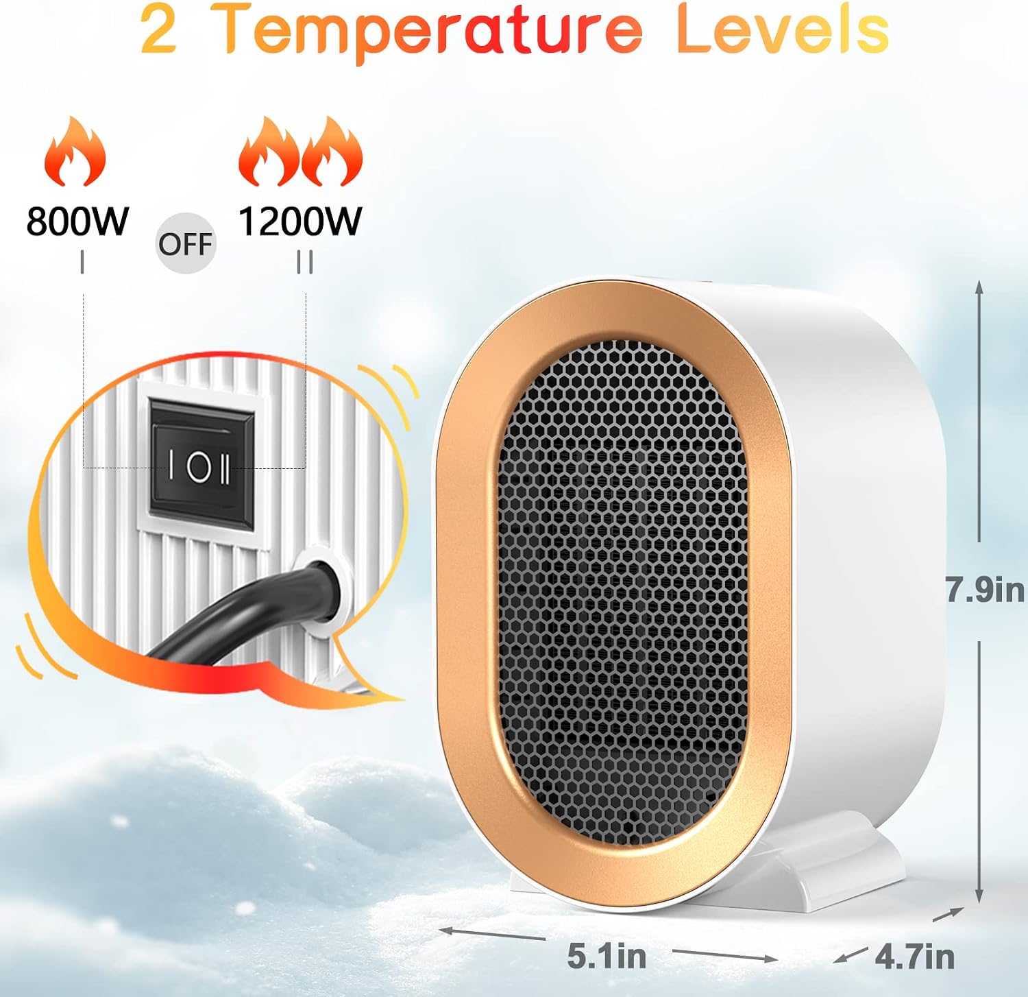 Detalle 2 de 1200W Portable Ceramic Space Heater with Thermostat