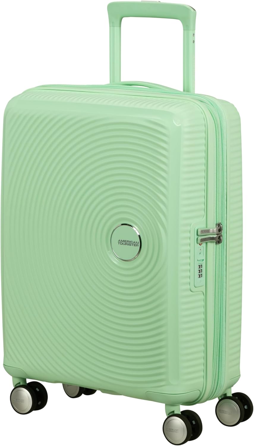 Detalle de American Tourister Soundbox Handgepäckkoffer 55 x 40 x 20/23 cm – grün pastel, erweiterbar, TSA-Sicherheitskombination