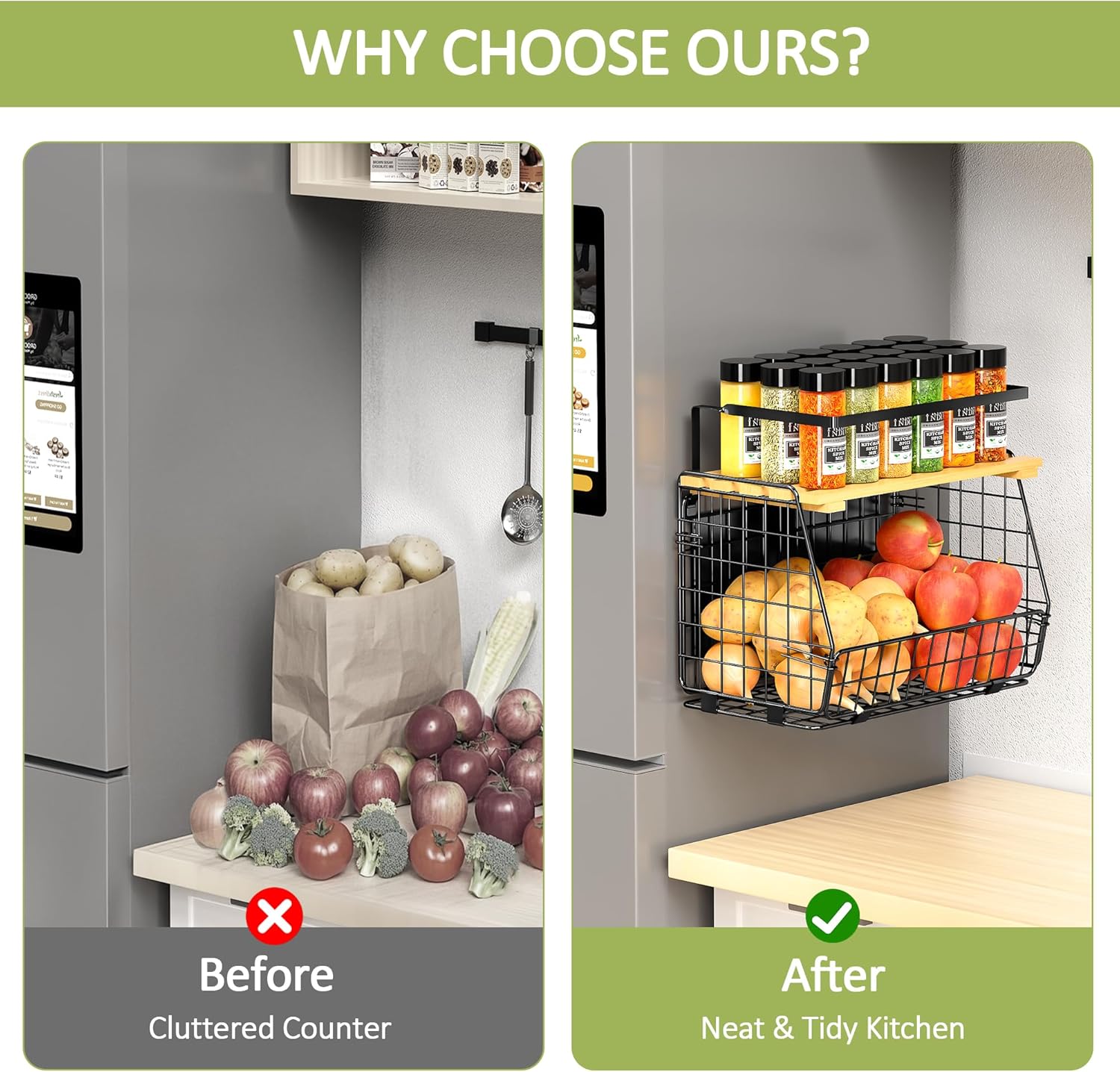 Thumbnail 5 de GGIU Magnetic Shelf for Fridge with Wood Lid (2-Pack) – Fruit, Potato & Onion Storage Bin