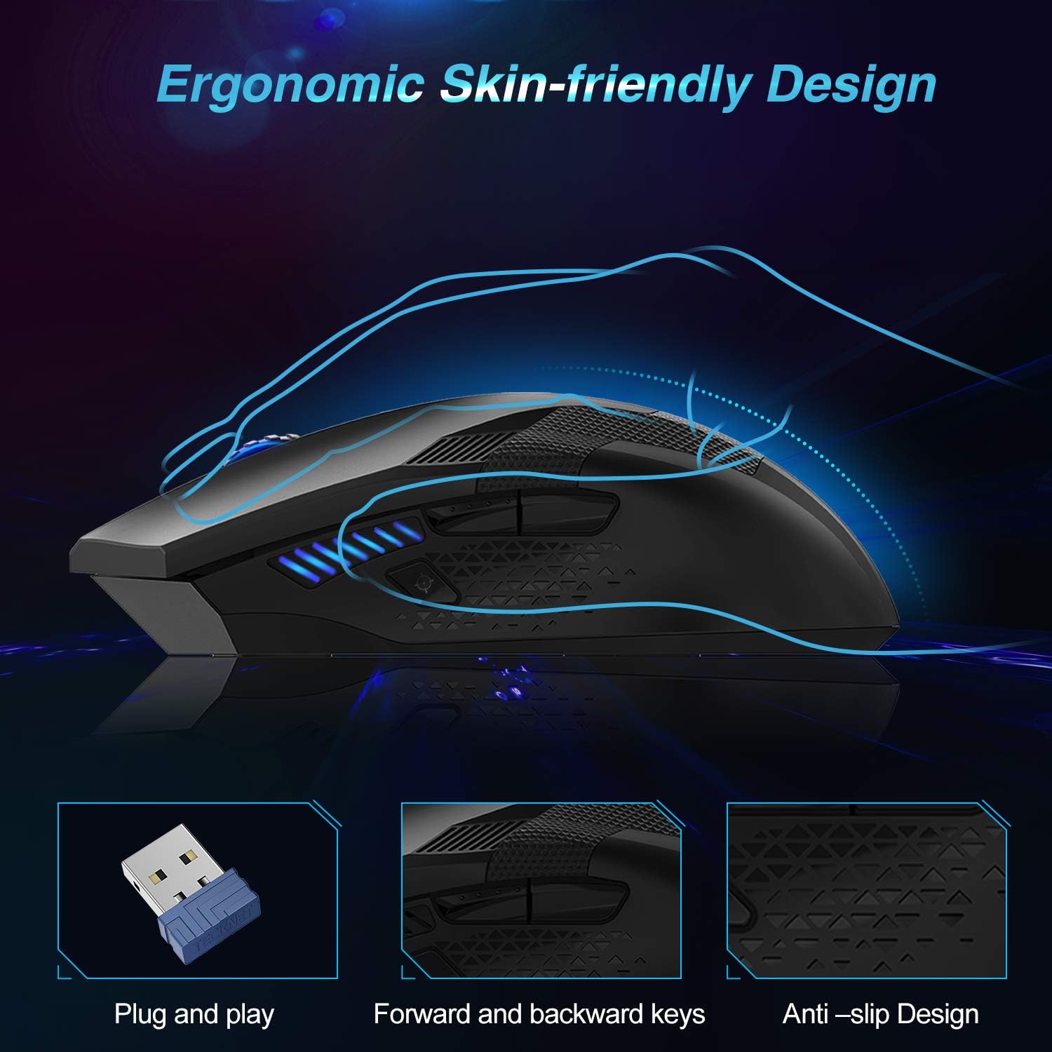 Detalle 2 de TECKNET Wireless Gaming Mouse 4800 DPI, 8 buttons
