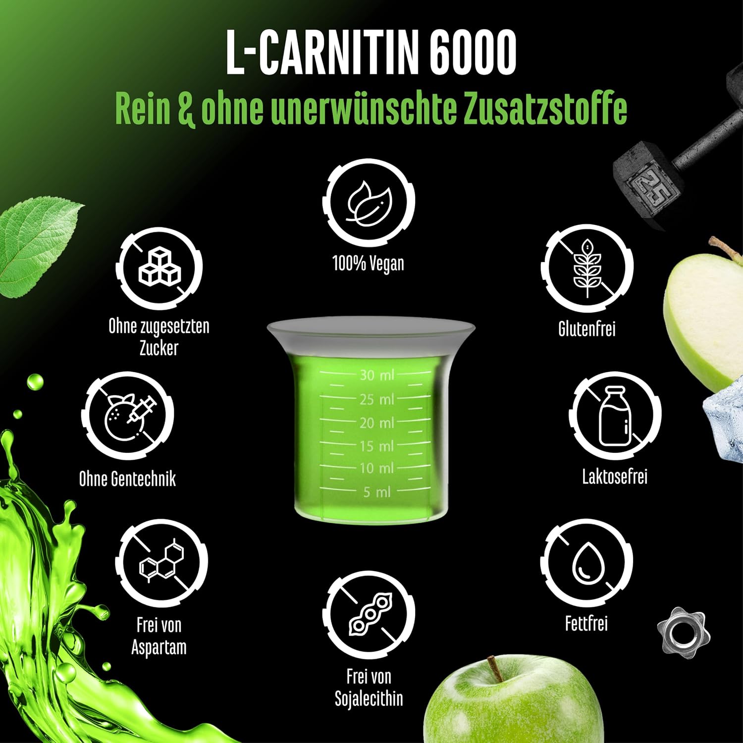 Detalle de L-Carnitine 6000 Liquid (Cherry Madness) – 1.000 ml Extra hochdosiert mit 6.000 mg L-Carnitin pro Tagesportion