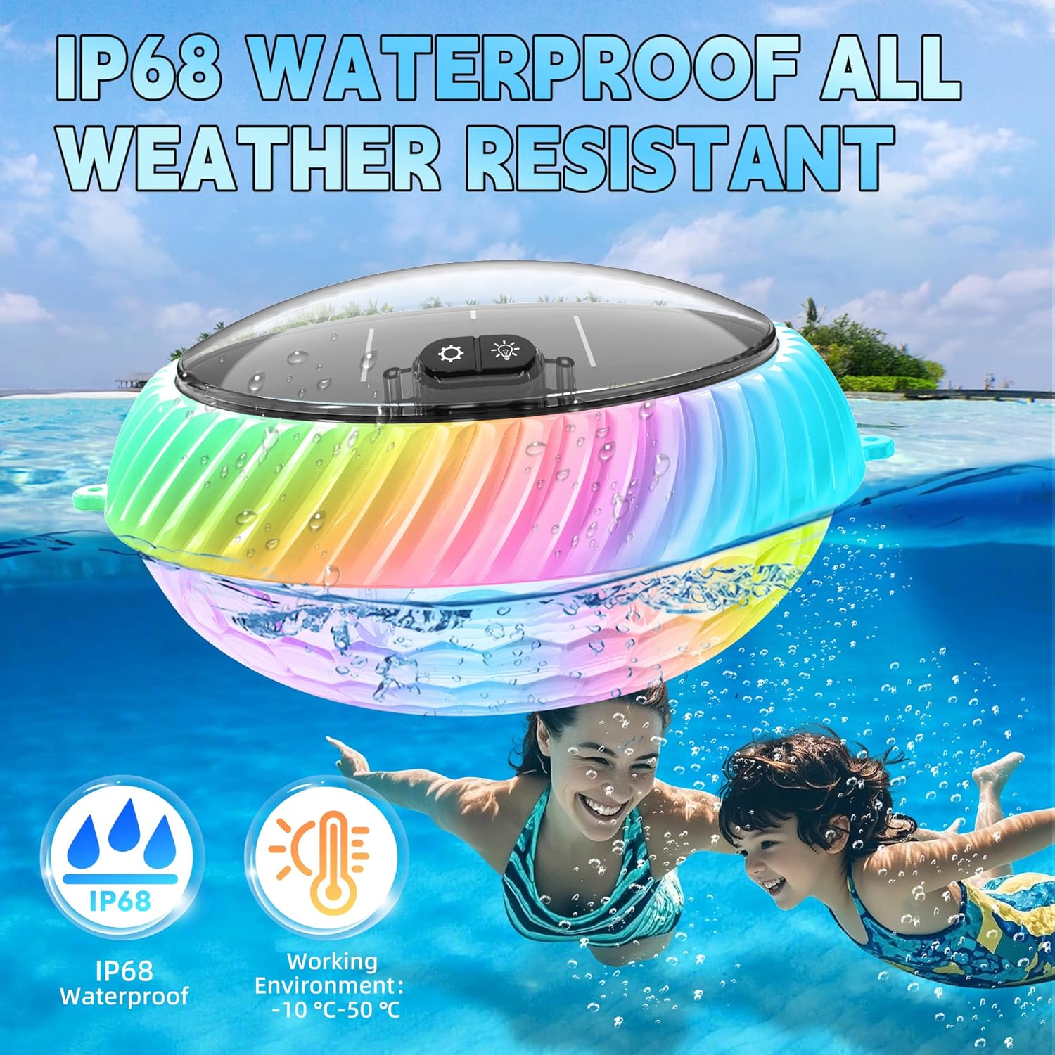 Detalle 2 de AearKing Lumière Piscine Flottante avec Télécommande — Éclairage LED RGB Solaire IP68