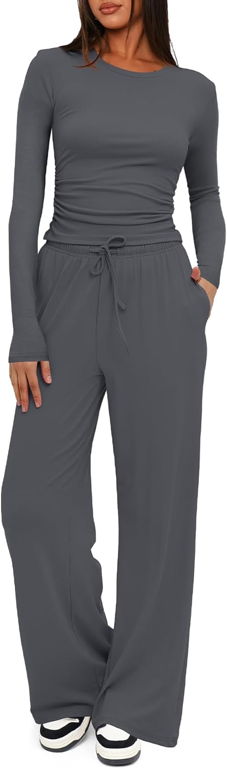 Thumbnail 6 de Darong Women’s 2-Piece Lounge Set: Long Sleeve Top + Wide-Leg Pants