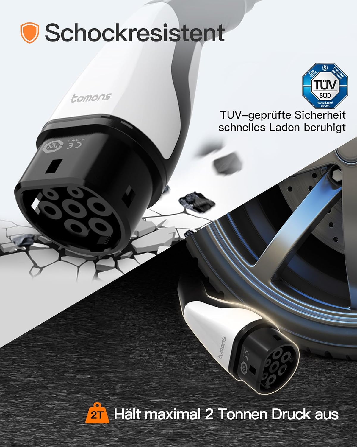 Thumbnail 4 de tomons Typ 2 Ladekabel 22 kW, 5 m, 32 A (3-phasig) – Typ-2-auf-Typ-2 für EV/PHEV mit Tasche