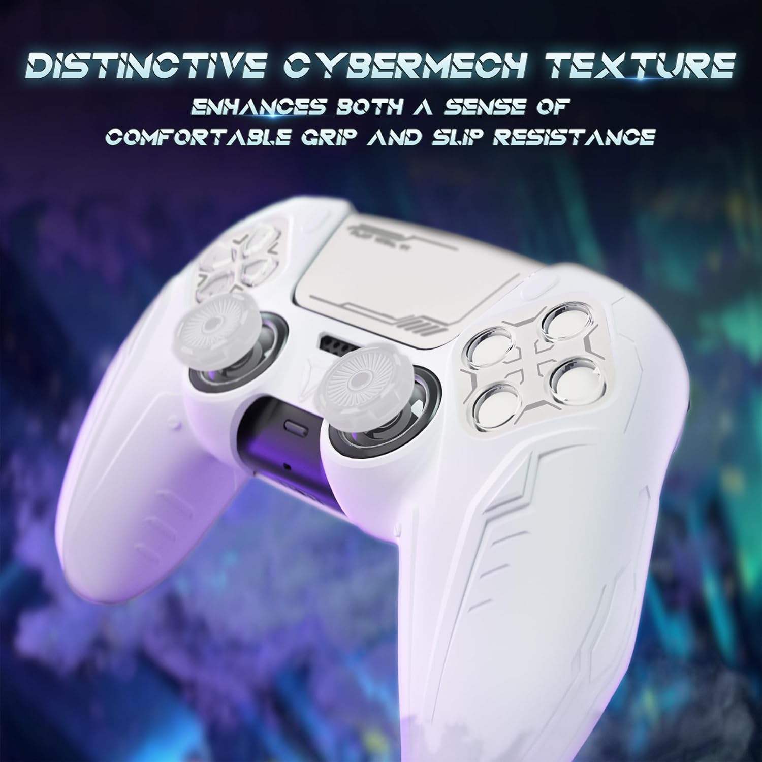 Thumbnail 6 de PlayVital Silicone Grip Skin for PS5 Controller (Anti-Slip) – CyberMech design, white