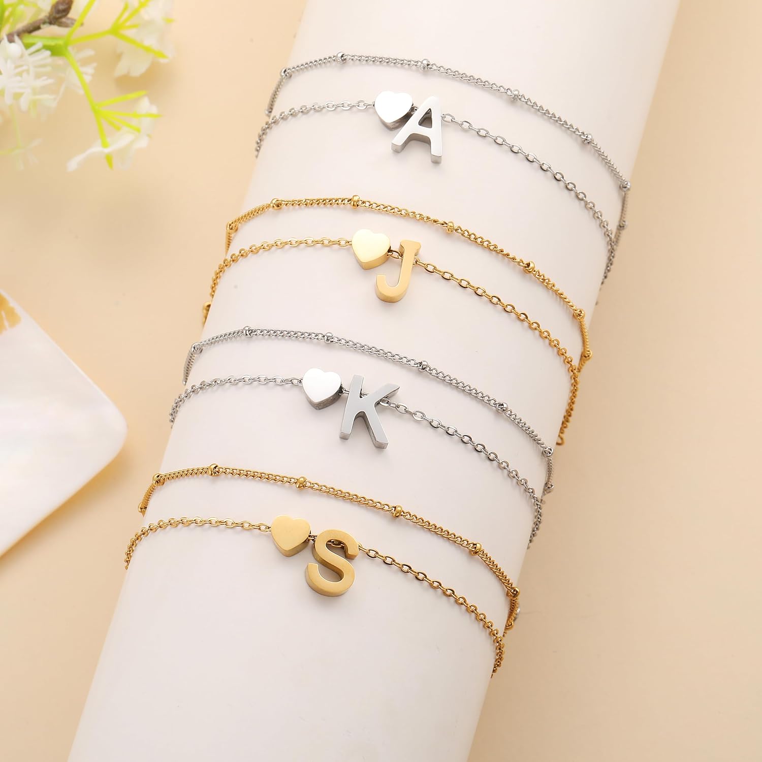 Thumbnail 3 de RWQIAN 2-Stück Armband Damen Gold Silber – Verstellbares Doppel-Layering-Armband mit Herz Buchstaben