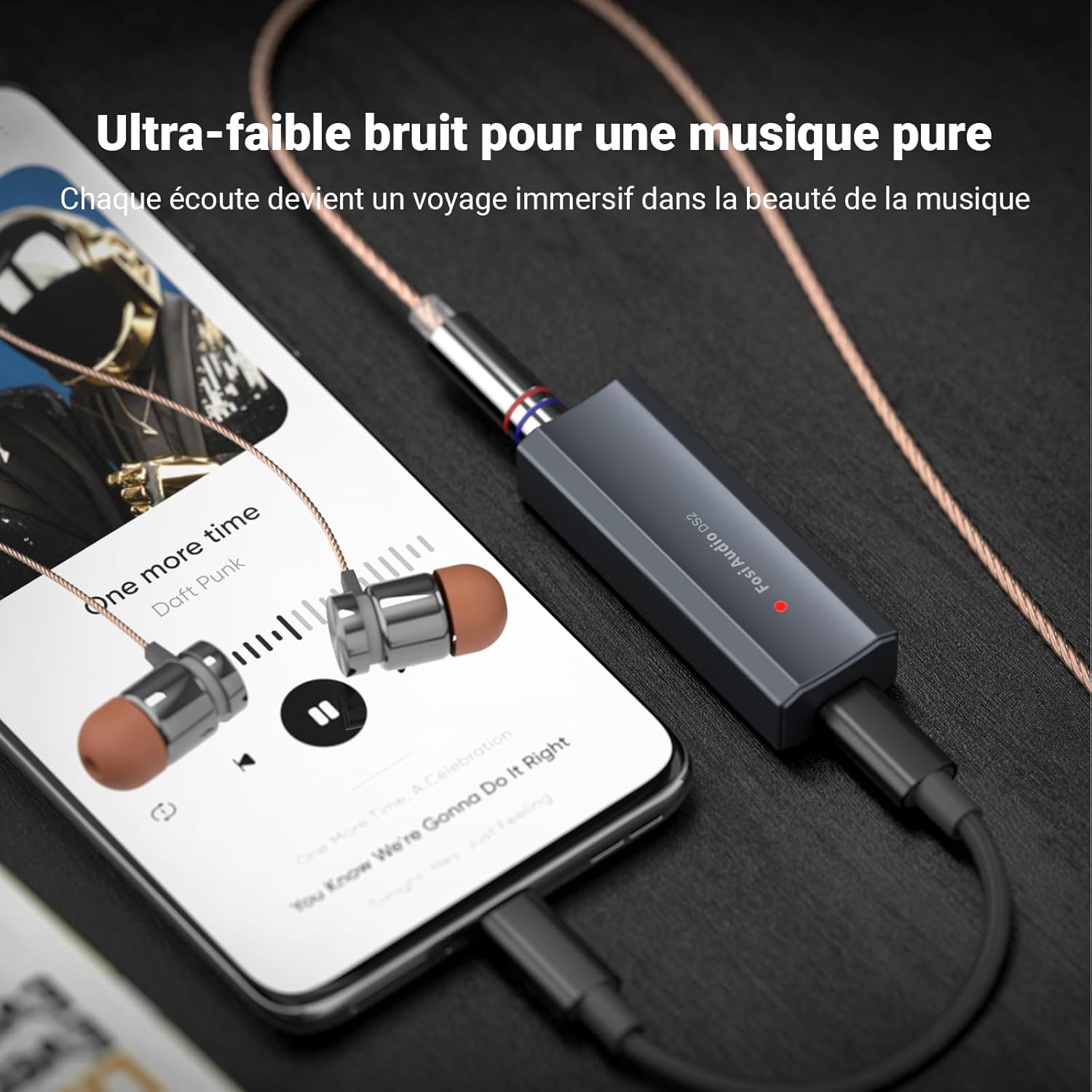 Detalle de Fosi Audio DS2 : DAC/Amplificateur USB-C vers casque avec sortie 3,5 mm et 4,4 mm — DS256, CS43131