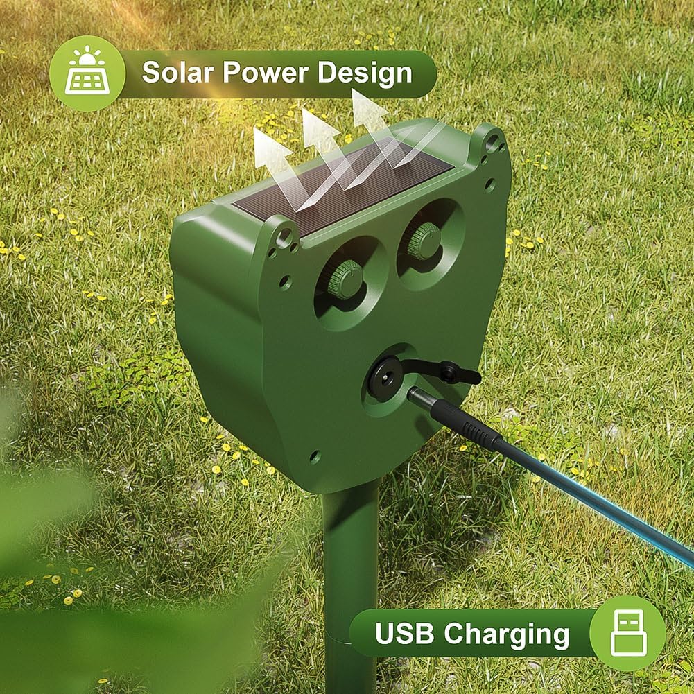 Detalle de Répulsif Chat Ultrason SOKTNEU – 5 modes, solaire, IP44, pour jardins et extérieurs