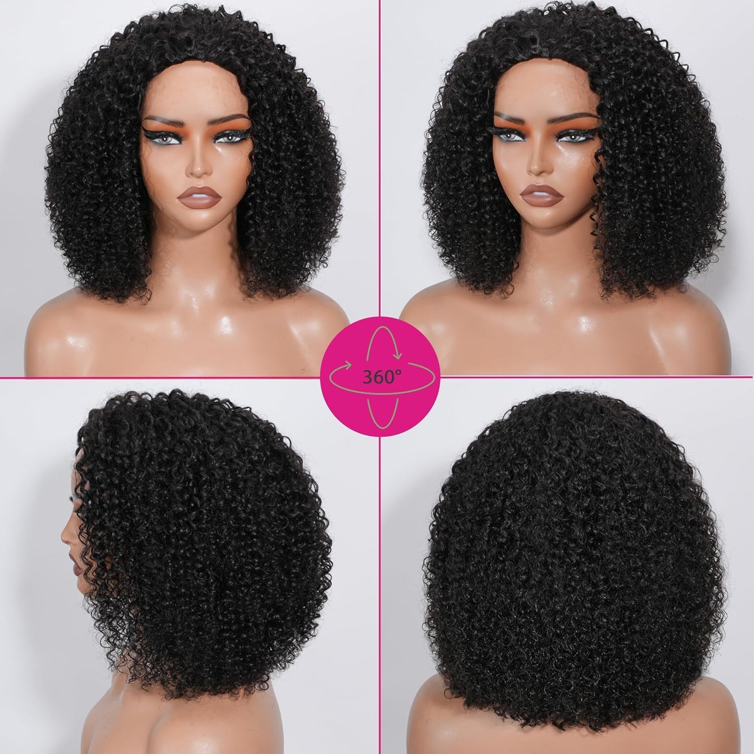 Detalle 2 de Half Wig in Capelli Umani Glueless 20 pollici – 3 in 1, Kinky Curly, Look Ready in 10 Secondi