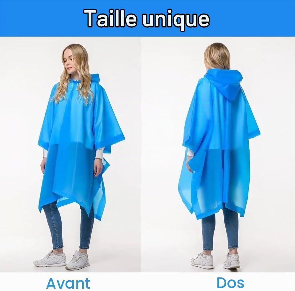 Thumbnail 5 de OSDUE set van 2 regenponcho’s van EVA met capuchon en mouwen, blauw
