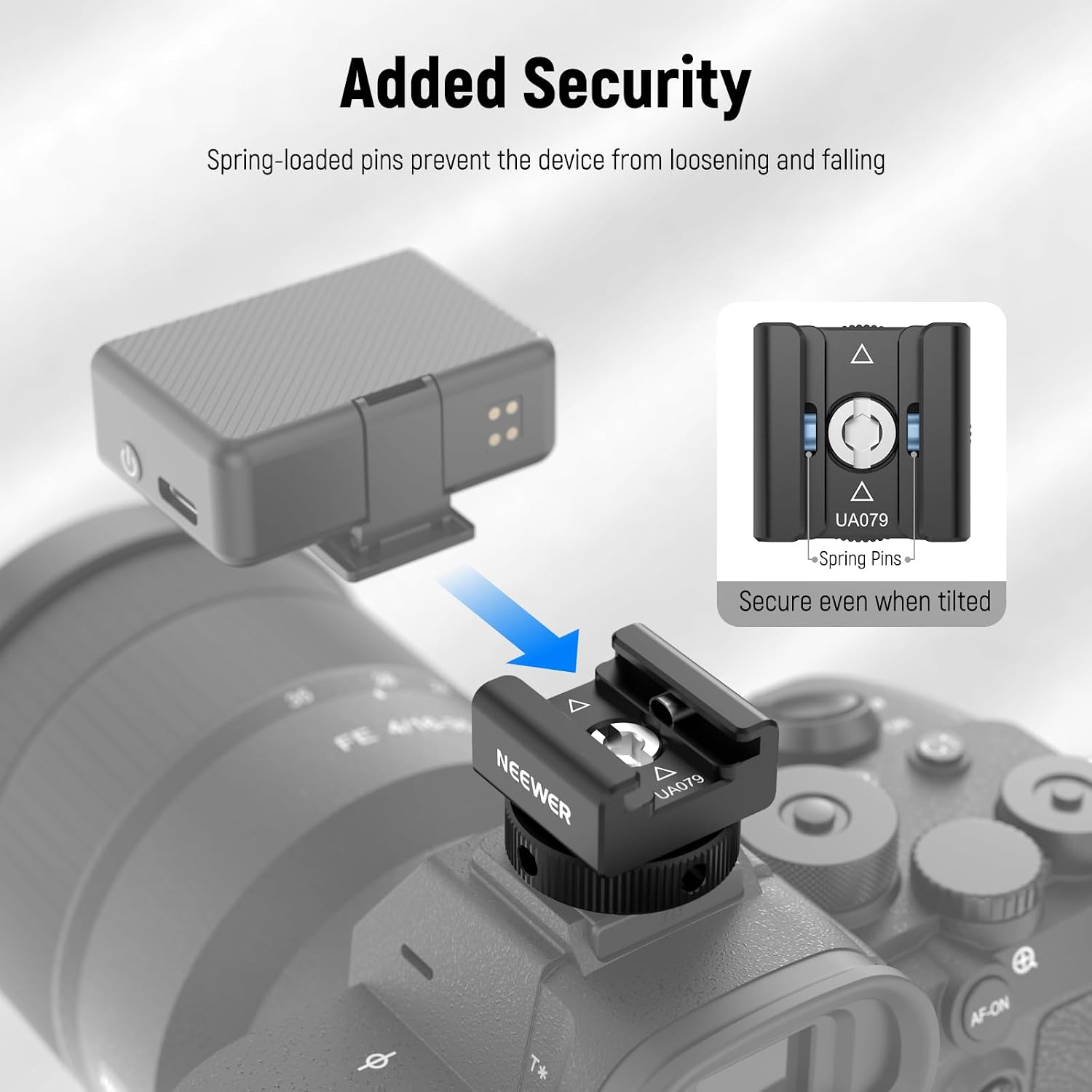 Detalle de NEEWER Adattatore Cold Shoe UA079 per ricevitori microfono wireless (DJI Mic 2 / Rode Wireless GO II / Saramonic / NEEWER) con contatto offset