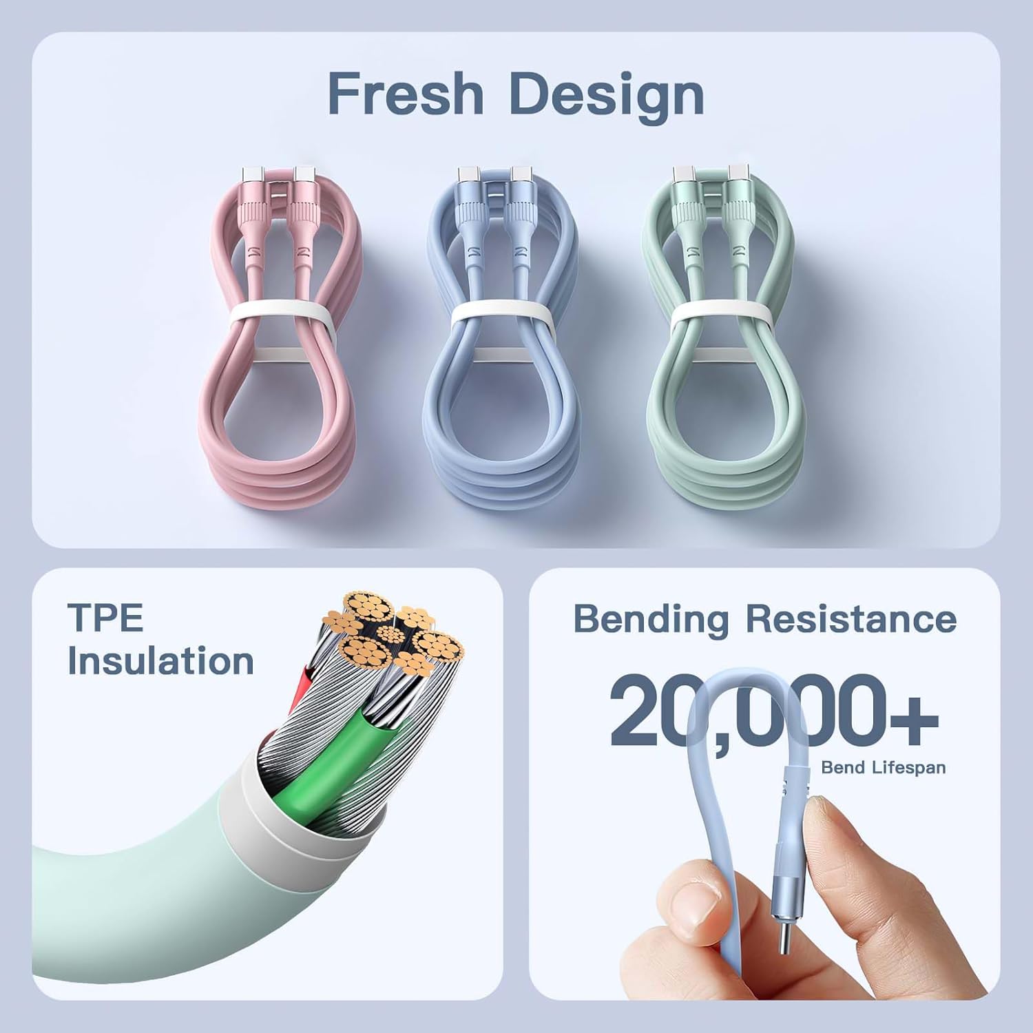 Thumbnail 1 de Nebite USB-C Charger Cable 60W 10FT (3 Pack) – USB-C to USB-C PD 3.0 Fast Charging