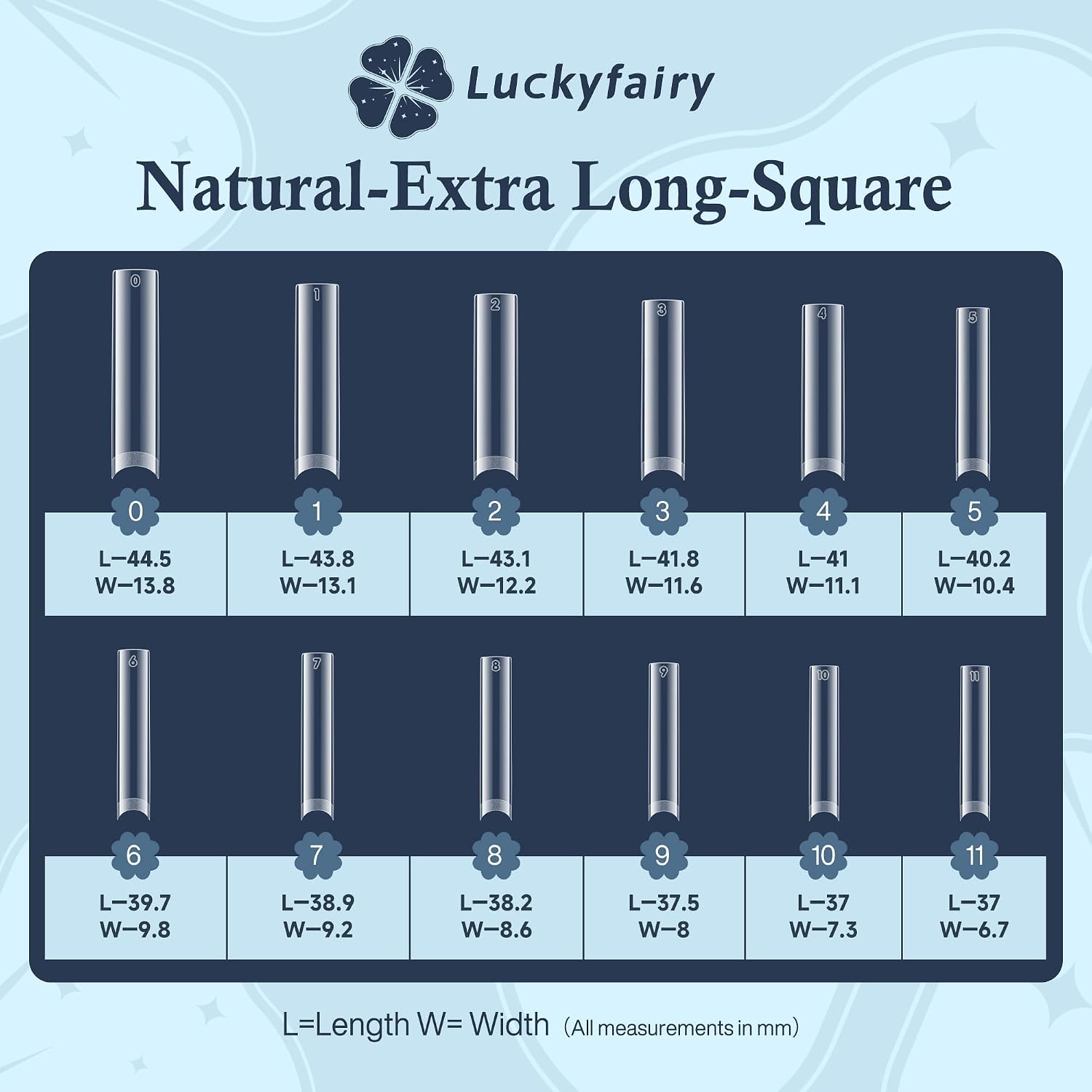 Thumbnail 6 de Luckyfairy XXL Square Nail Tips, 120 Count, 12 Sizes, No C-Curve