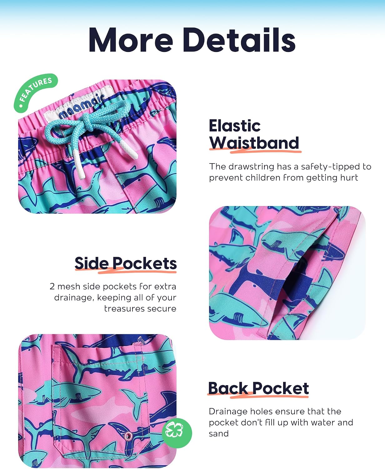 Detalle de maamgic Boys Swim Trunks with Compression Liner (Toddler) Stretch Swim Shorts