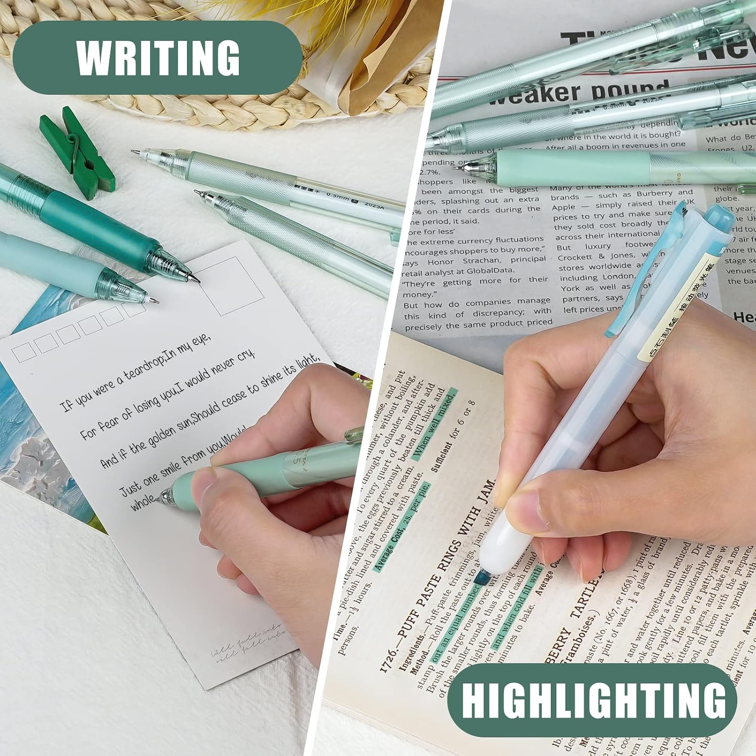 Thumbnail 6 de Four Candies Gel Pen Set (Forest Series) – 0.5mm fine tip retractable pens with black & green ink and highlighter, pack of 12