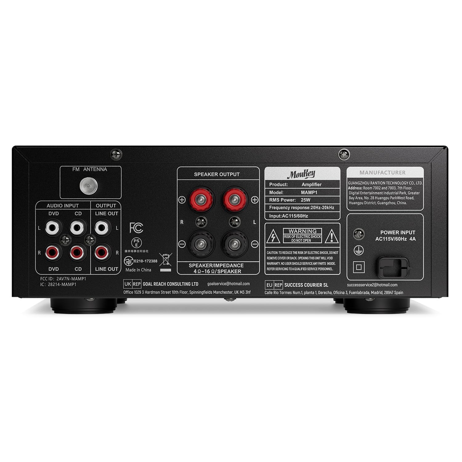Detalle de Moukey MAMP1 パワーアンプ 220W Bluetooth 5.0対応 2チャンネル・マイクミキサー