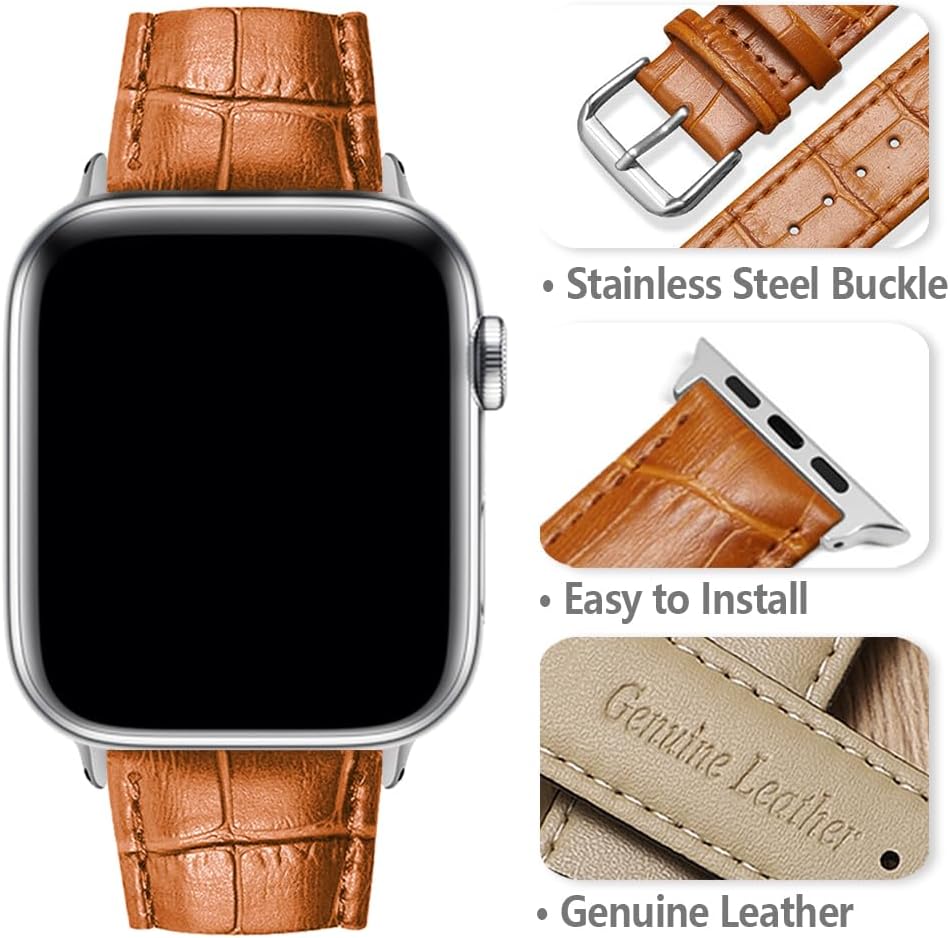 Thumbnail 2 de SZYXMY Leather Apple Watch Bands (49mm–38mm) Alligator-Embossed Leather Replacement Straps