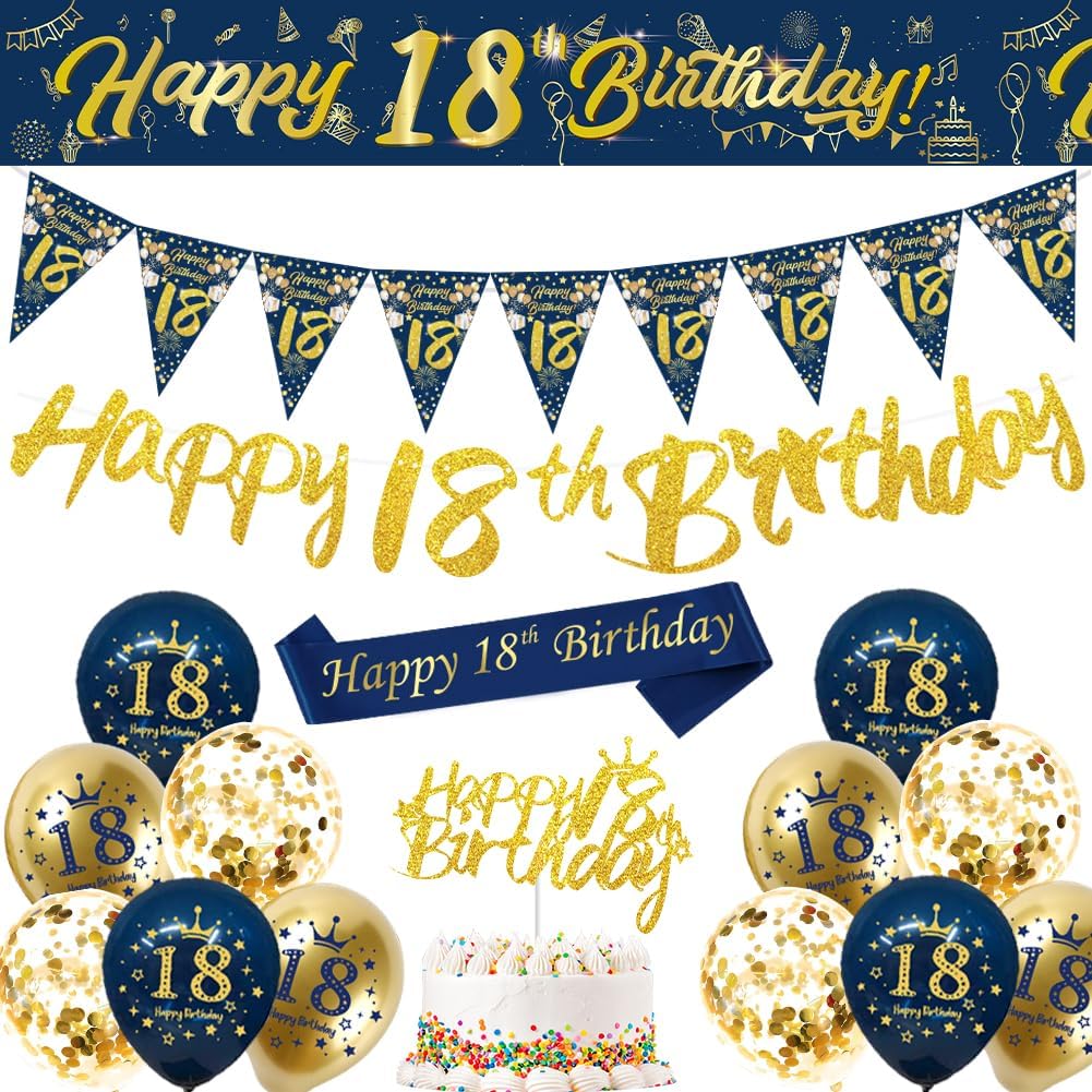 Detalle de Blue Gold 18th Birthday Decorations Kit