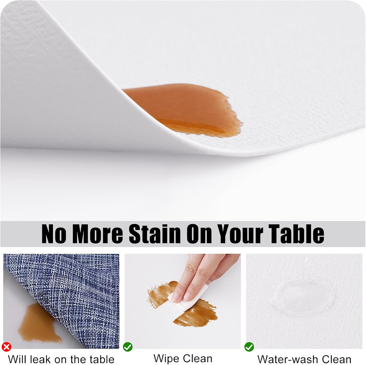 Detalle 2 de Homaxy Faux Leather Heat Resistant Placemats (Set of 8) — Waterproof, Wipeable PU Table Mats, White, 11.8" x 17