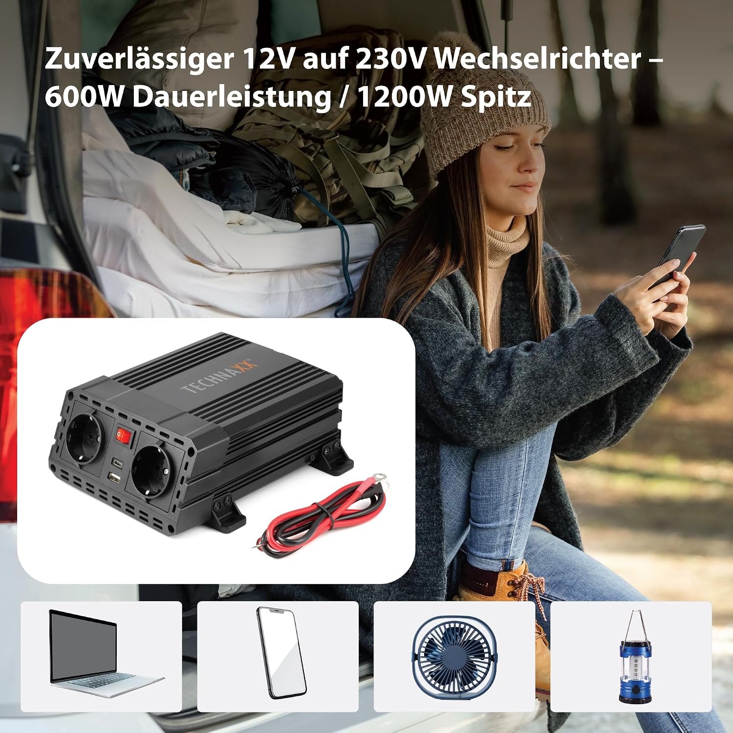 Detalle de Technaxx TE19 Wechselrichter 600W 1200W Spitze